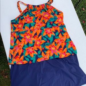 Denim & Co High Neck Tankini with Skirt